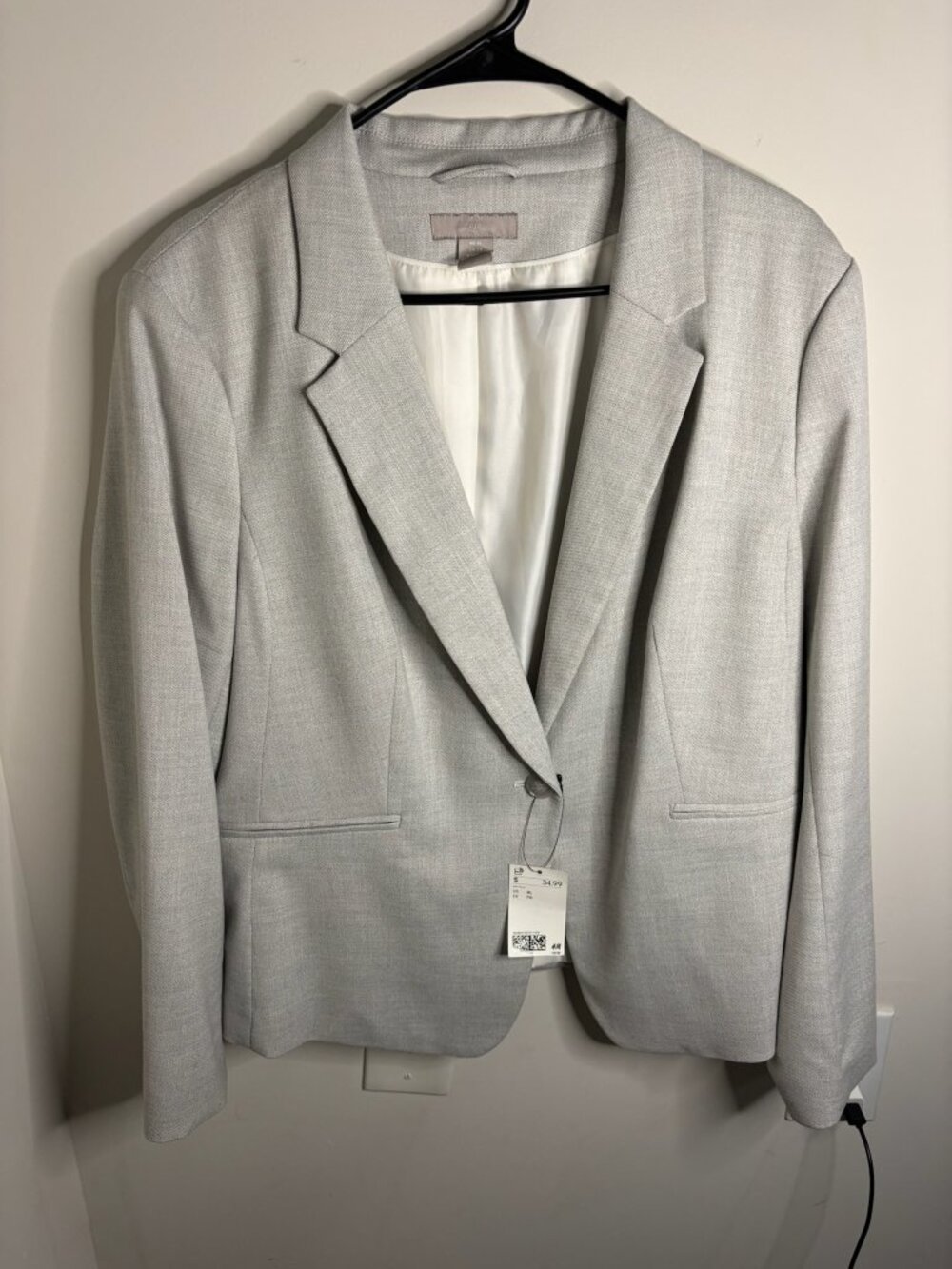 H&M Fitted Blazer, Light Grey - Size XL